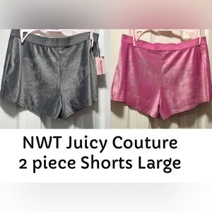 NWT Juicy Couture 2 Piece Velour Ribbed Shorts with Bling Pink Gray Size Large